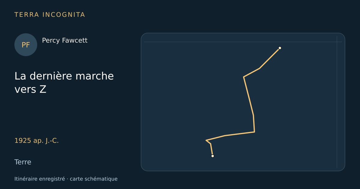 La dernière marche vers Z — Percy Fawcett · 1925 ap. J.-C. · Terre — Itinéraire enregistré · carte schématique